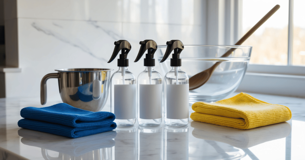 Reusable cleaning containers and cleaning supplies