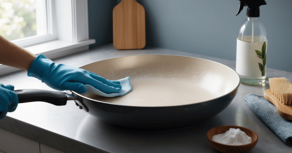 Handwashing a ceramic coated pan